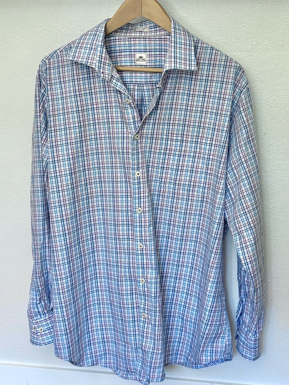 Peter Millar Plaid Button-Up Shirt Men’s XL Blue Cotton